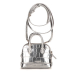 Sac à main Mini Ville Top Handle Bandoulière en Cuir Gaufré Croco Argenté