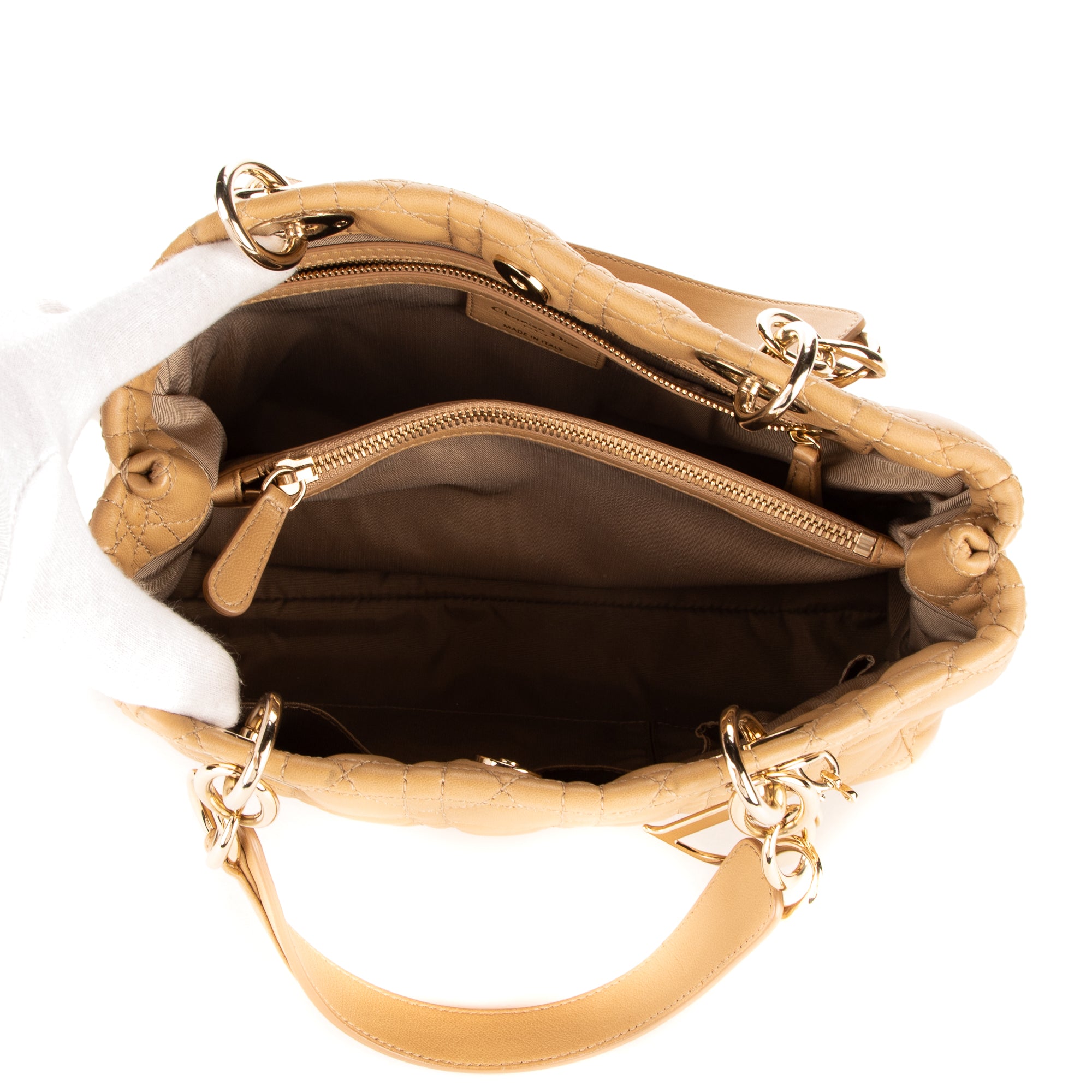 Handbag Soft Shopping Small Beige Deerskin Leather