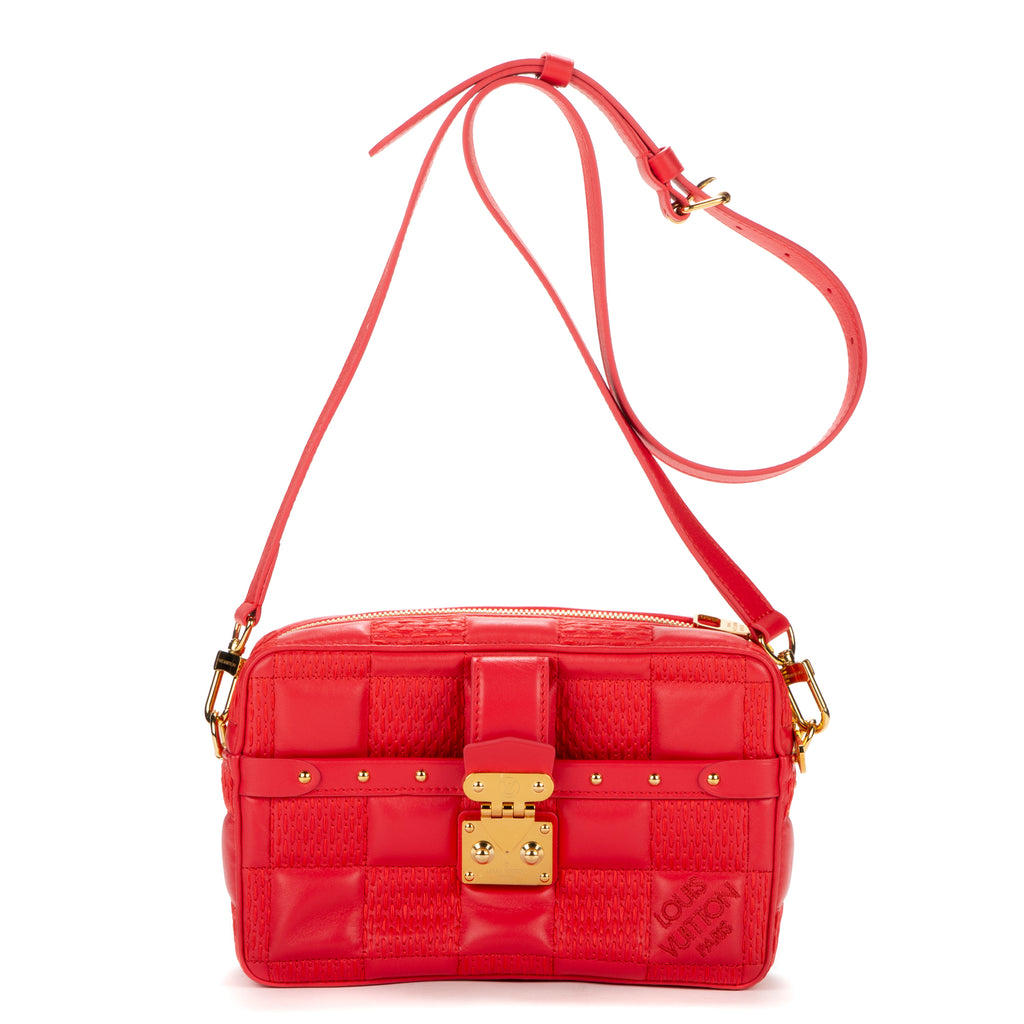 Shoulder Bag Pochette Troca Red Damier Quilted Lambskin Leather