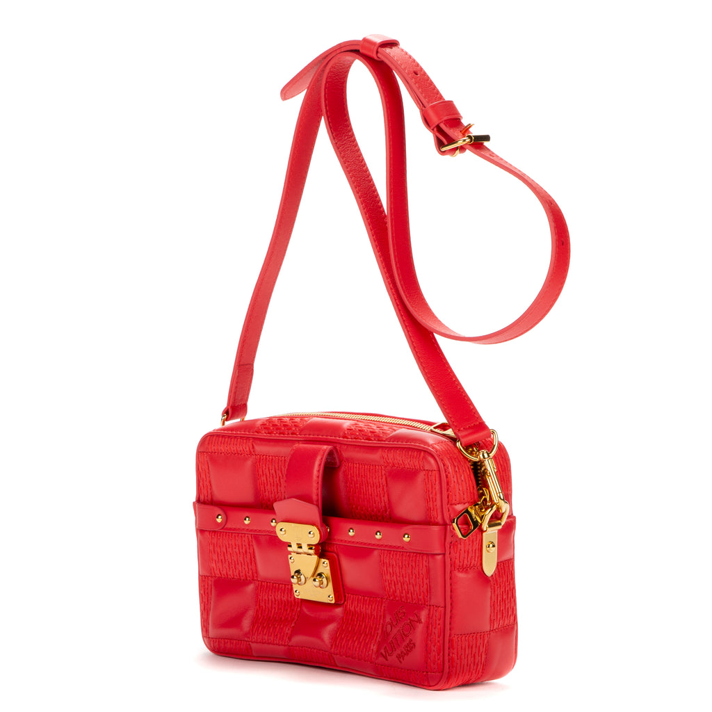 Shoulder Bag Pochette Troca Red Damier Quilted Lambskin Leather