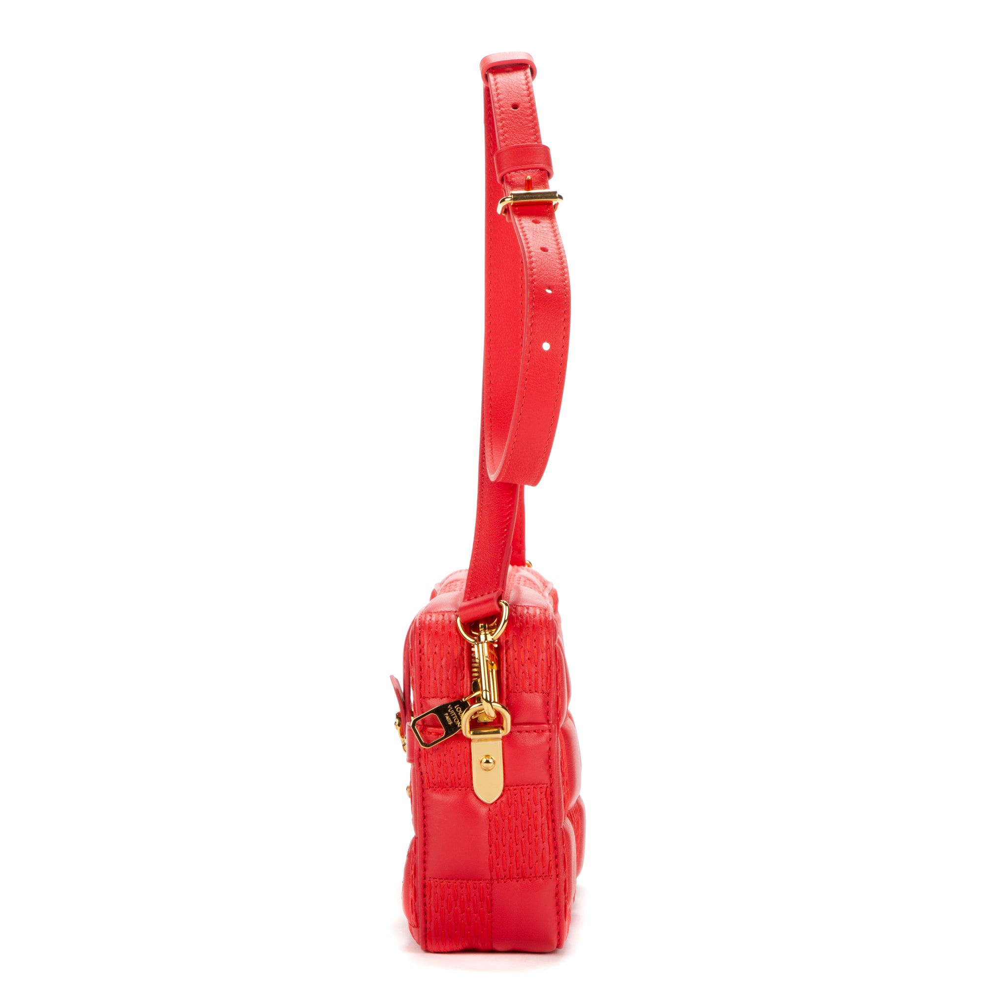 Shoulder Bag Pochette Troca Red Damier Quilted Lambskin Leather