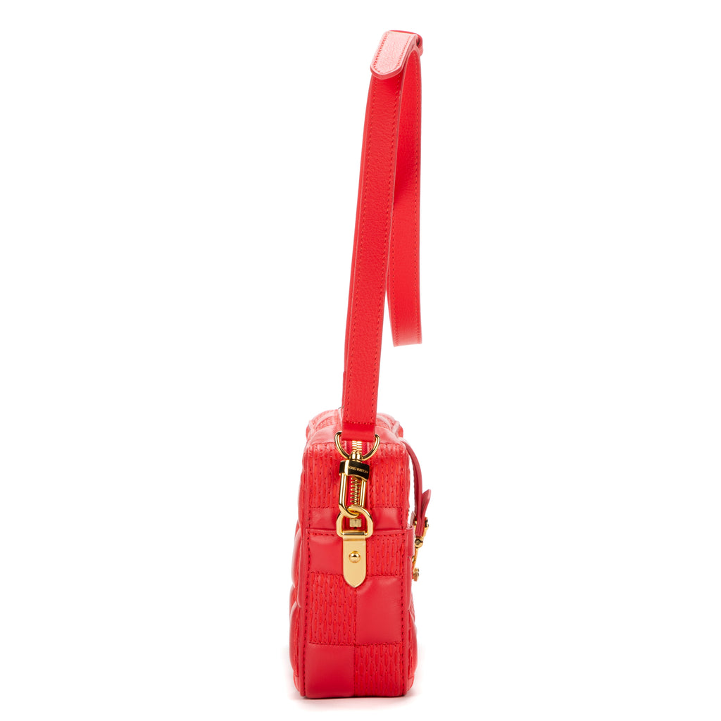Shoulder Bag Pochette Troca Red Damier Quilted Lambskin Leather