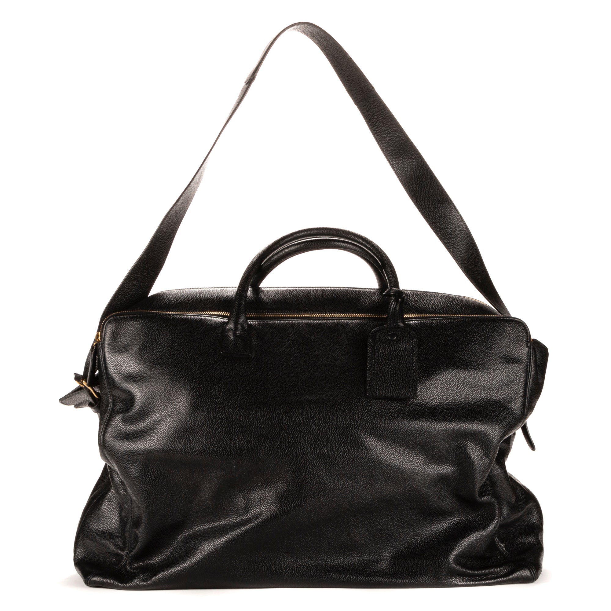 Travel Bag Boston Black Caviar Leather