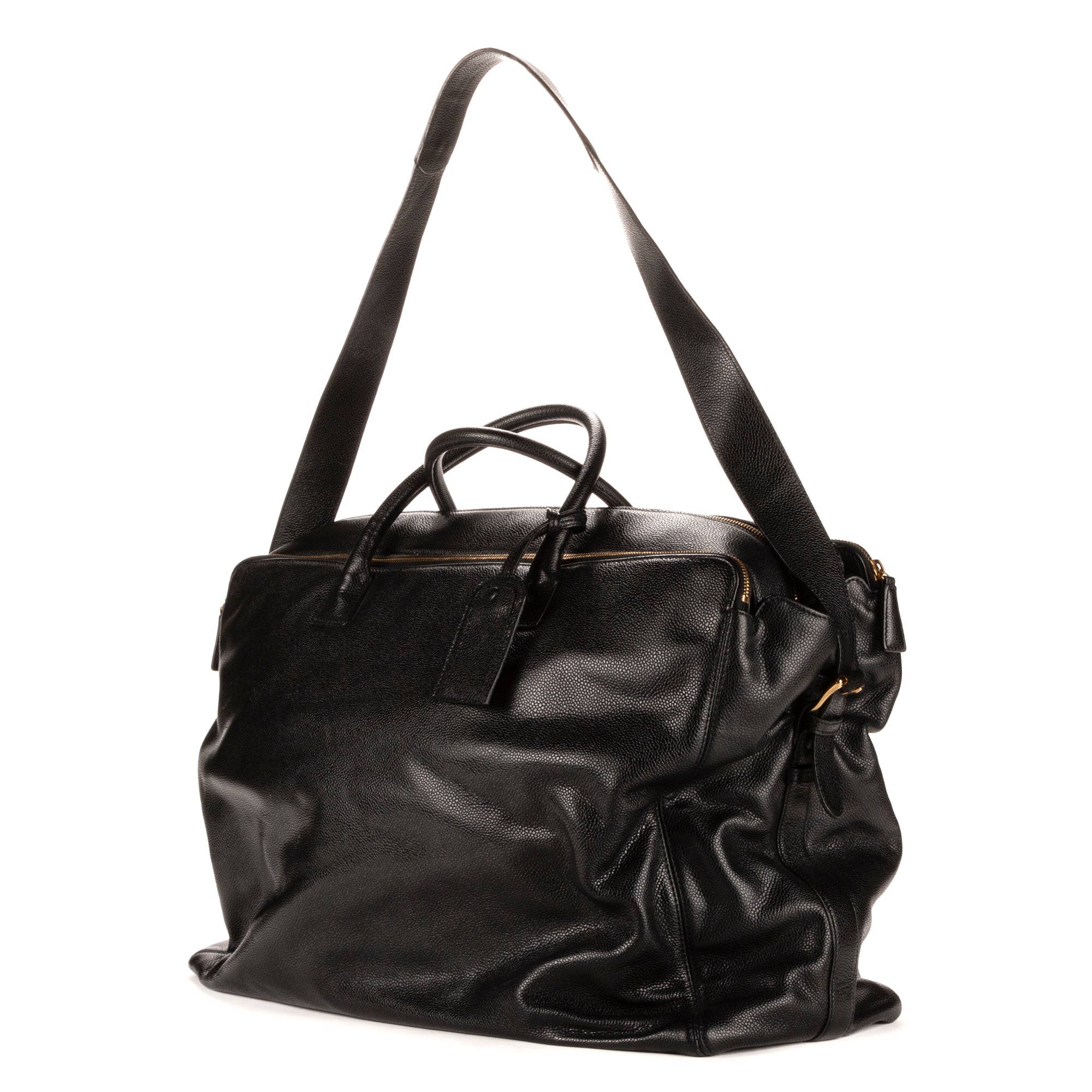 Travel Bag Boston Black Caviar Leather