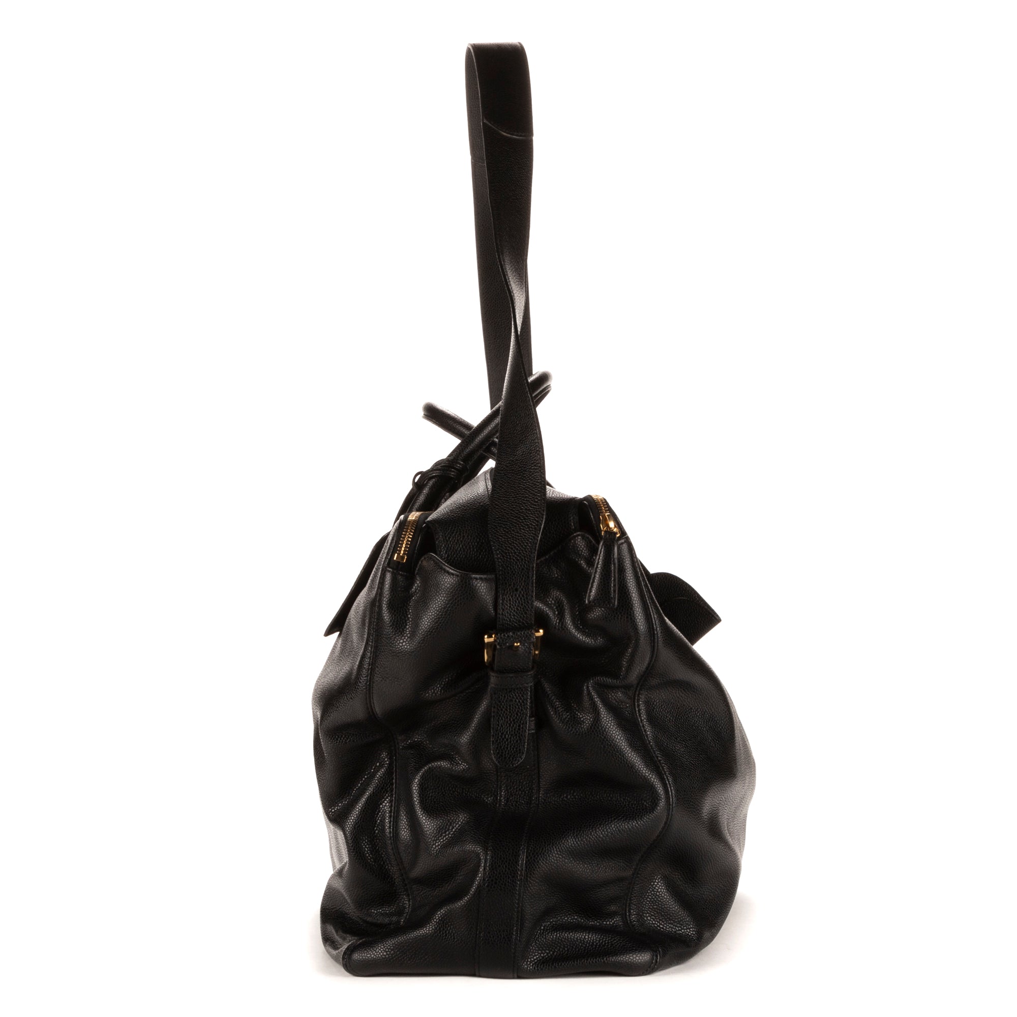 Travel Bag Boston Black Caviar Leather