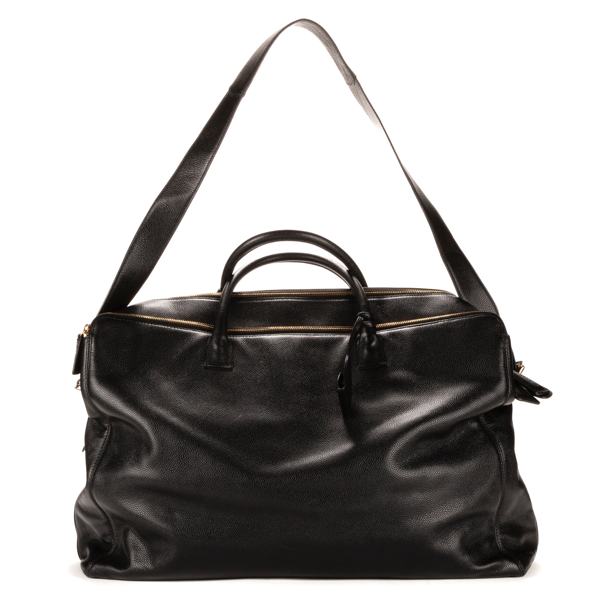 Travel Bag Boston Black Caviar Leather