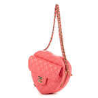 Shoulder Bag Heart Chain Crossbody Pink Calfskin Quilted Leather
