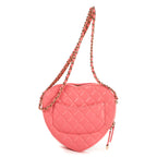 Shoulder Bag Heart Chain Crossbody Pink Calfskin Quilted Leather