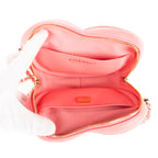 Shoulder Bag Heart Chain Crossbody Pink Calfskin Quilted Leather