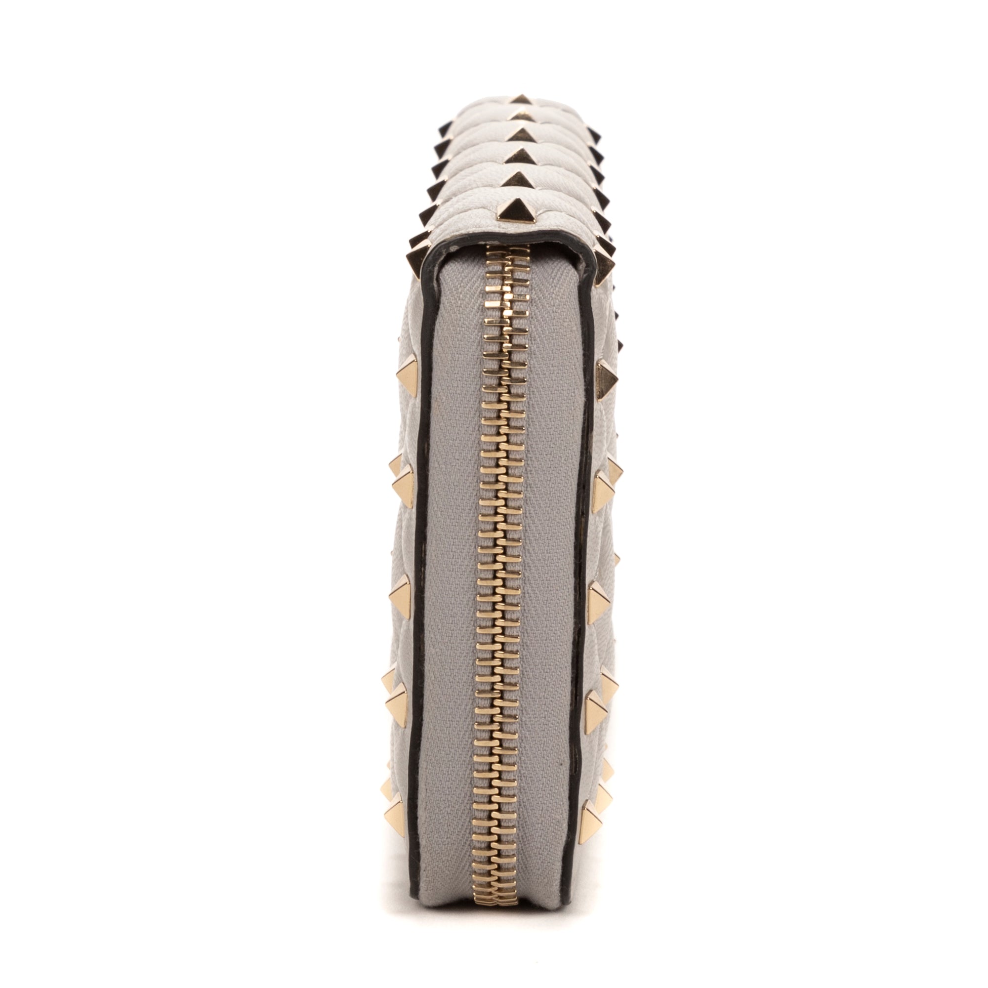 Wallet Rockstud Spikes Long Zip Light Grey Calfskin Leather