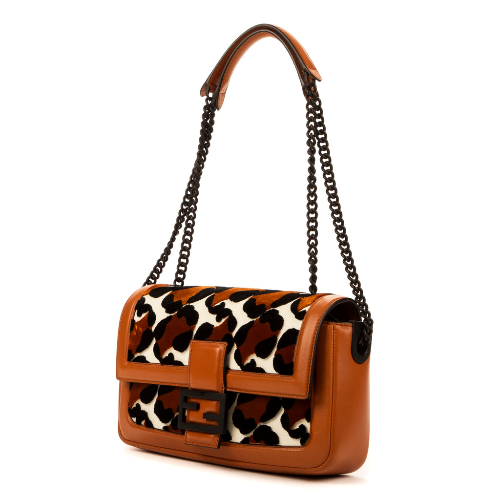 Sac bandoulière Baguette Léopard Marron Veau/Velours Cuir Léopard