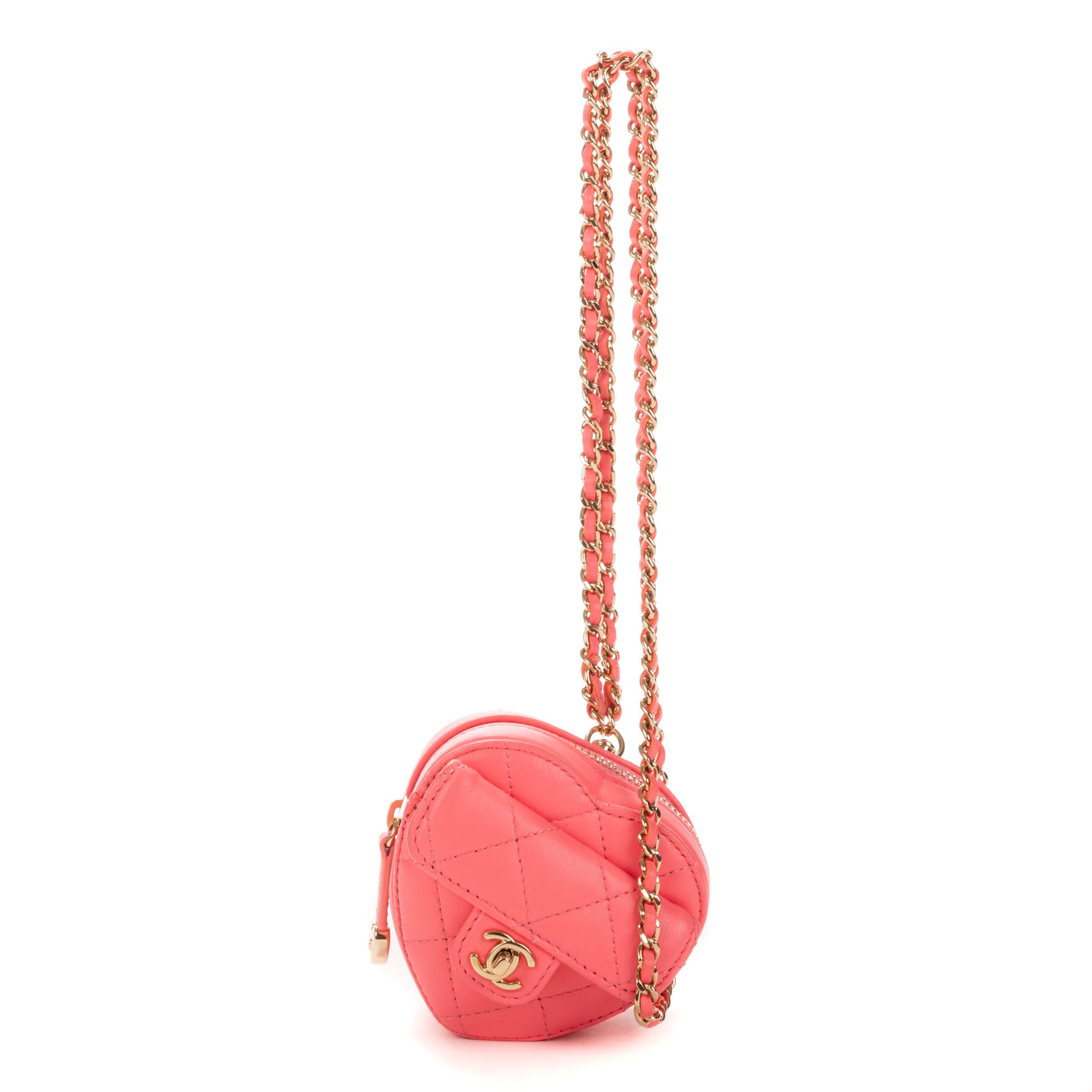 Shoulder Bag Heart Coin Micro Pink Calfskin Leather