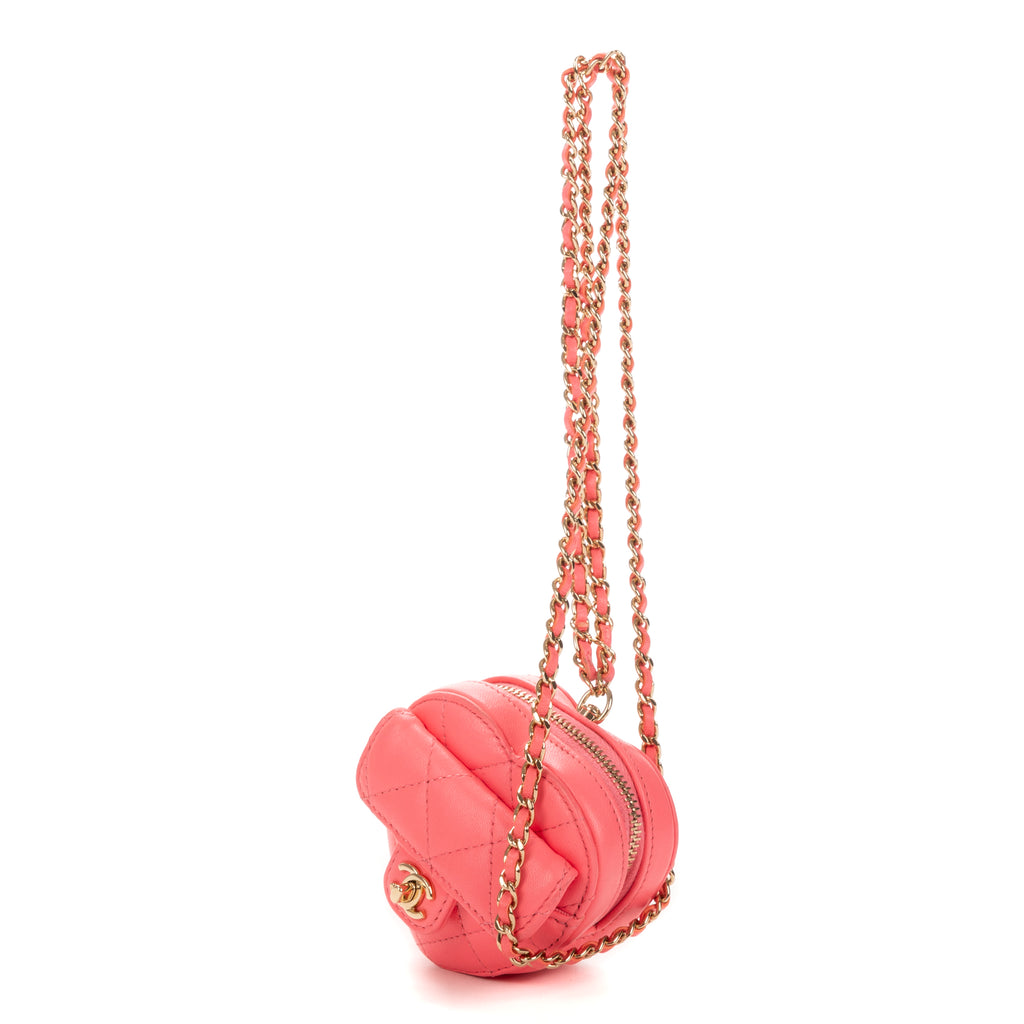 Shoulder Bag Heart Coin Micro Pink Calfskin Leather