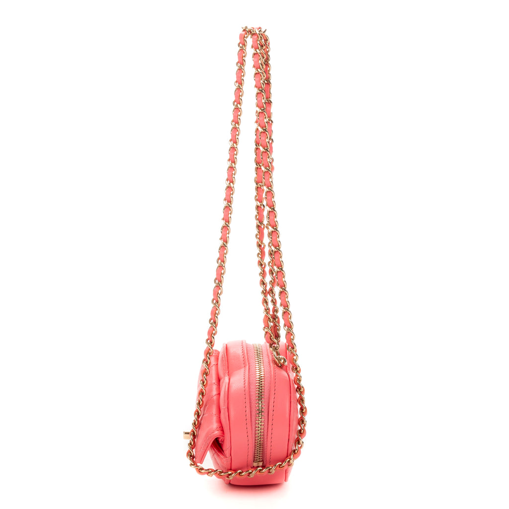 Shoulder Bag Heart Coin Micro Pink Calfskin Leather