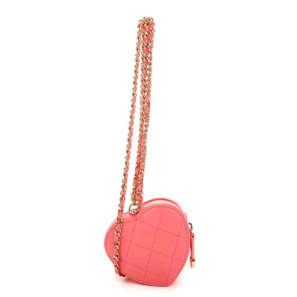 Shoulder Bag Heart Coin Micro Pink Calfskin Leather