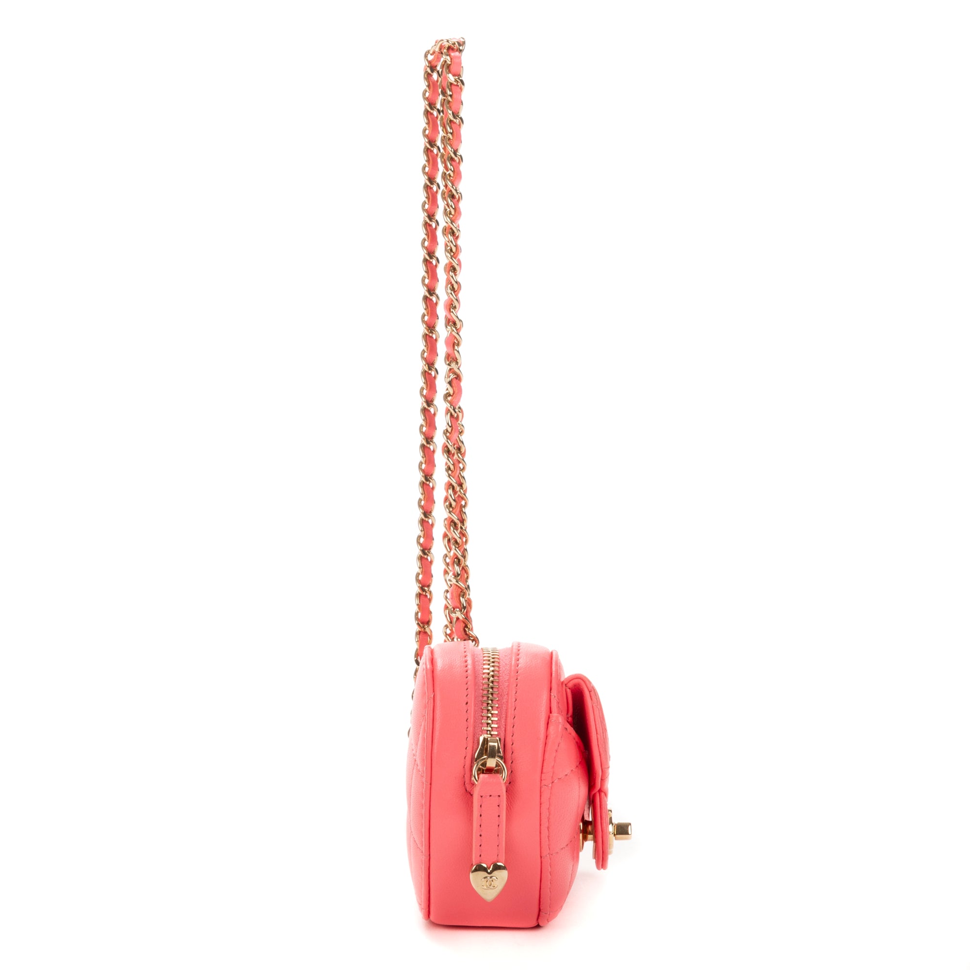 Shoulder Bag Heart Coin Micro Pink Calfskin Leather