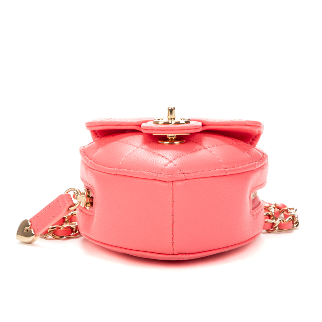 Shoulder Bag Heart Coin Micro Pink Calfskin Leather