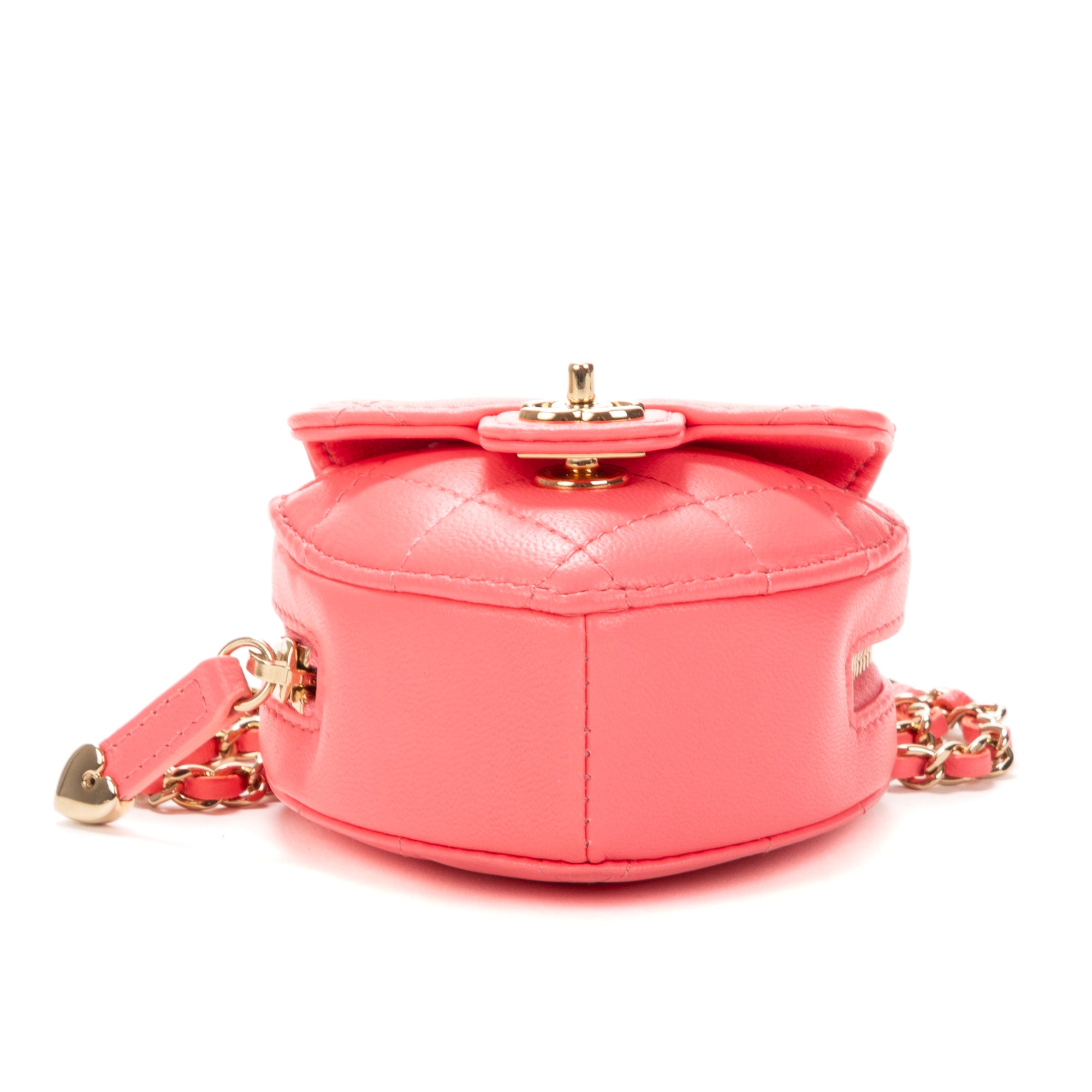 Shoulder Bag Heart Coin Micro Pink Calfskin Leather