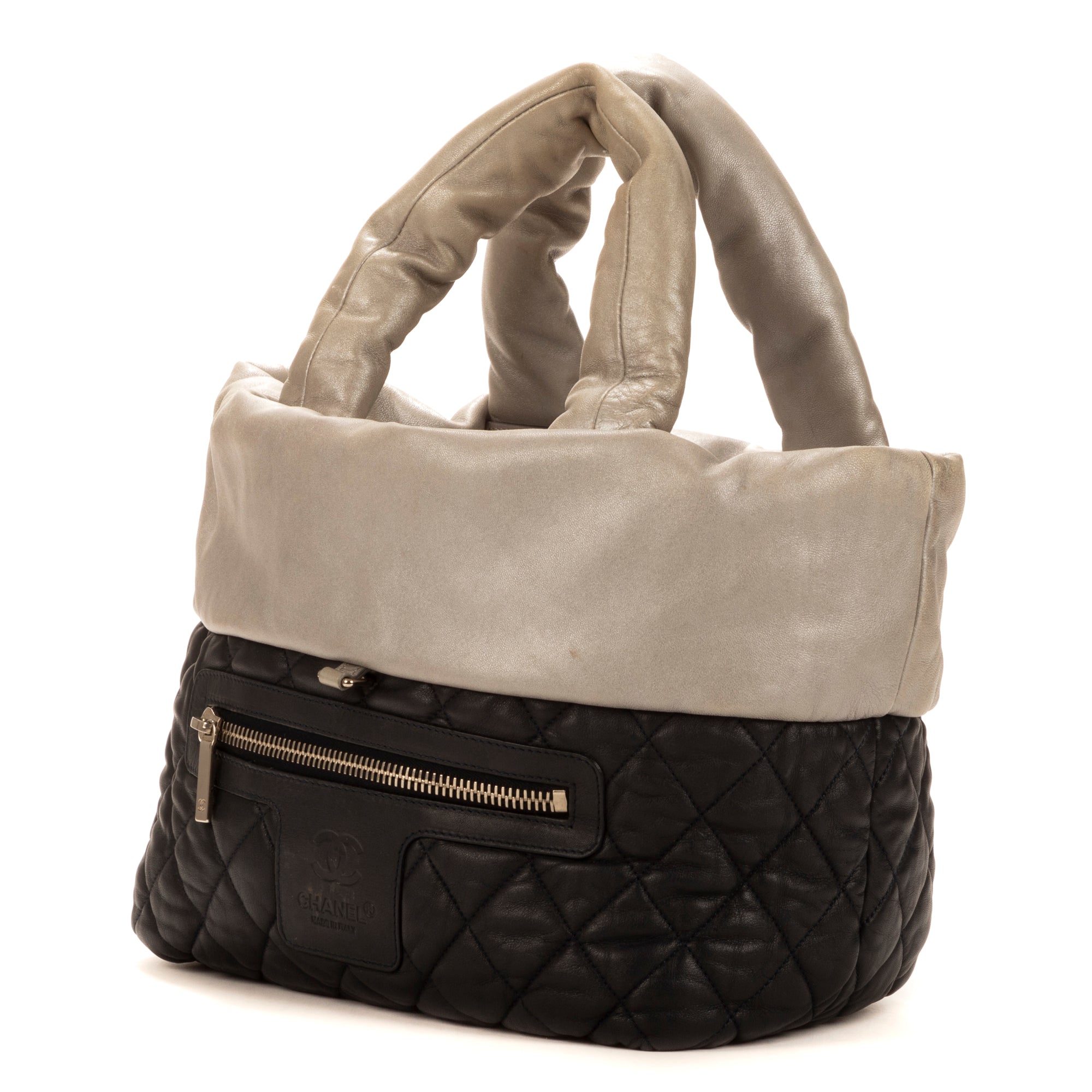 Handbag Cocoon Reversible Silver Calfskin Leather