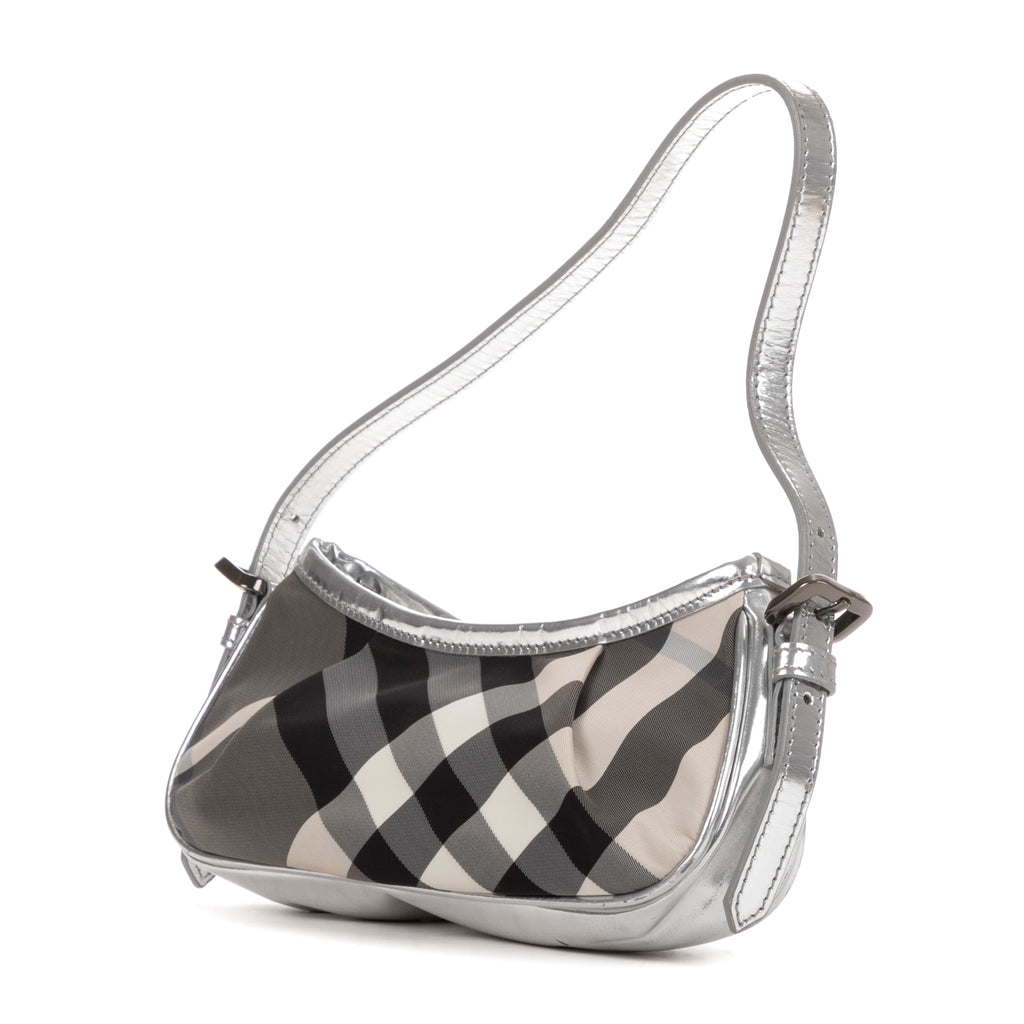 Bolso de mano Baguette de lona gris a cuadros