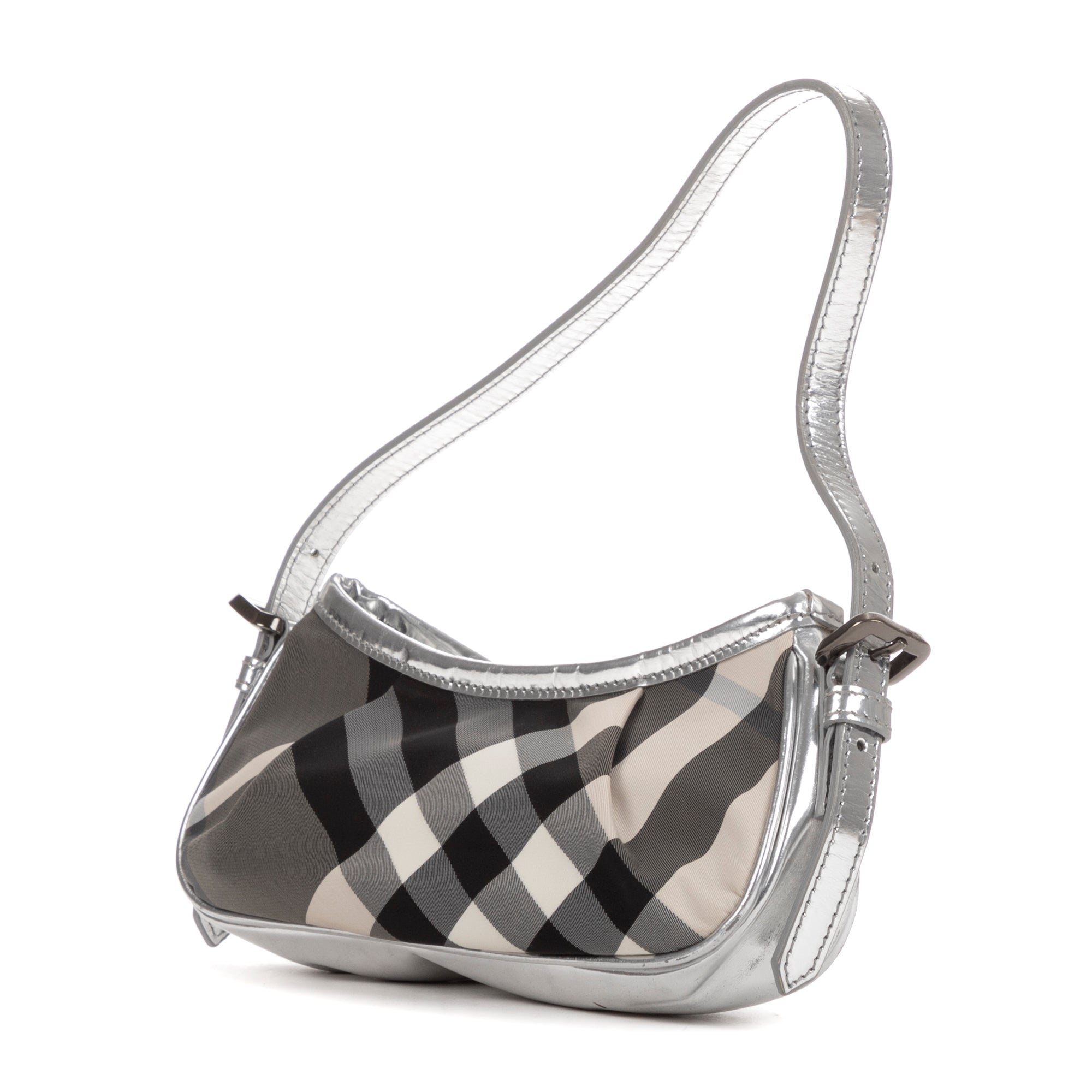 Handbag Baguette Grey Check Canvas