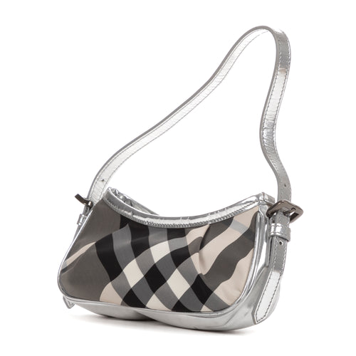 Bolso de mano Baguette de lona gris a cuadros
