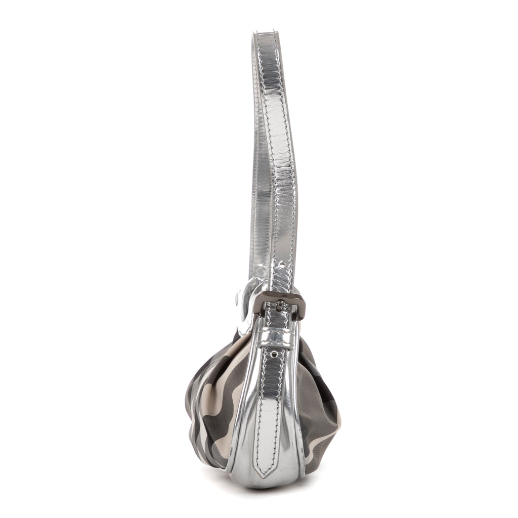 Bolso de mano Baguette de lona gris a cuadros