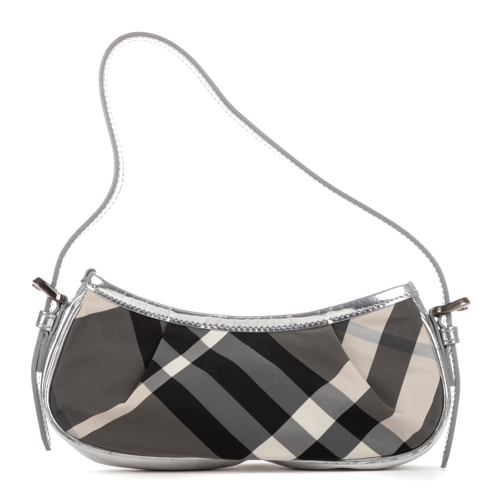 Bolso de mano Baguette de lona gris a cuadros