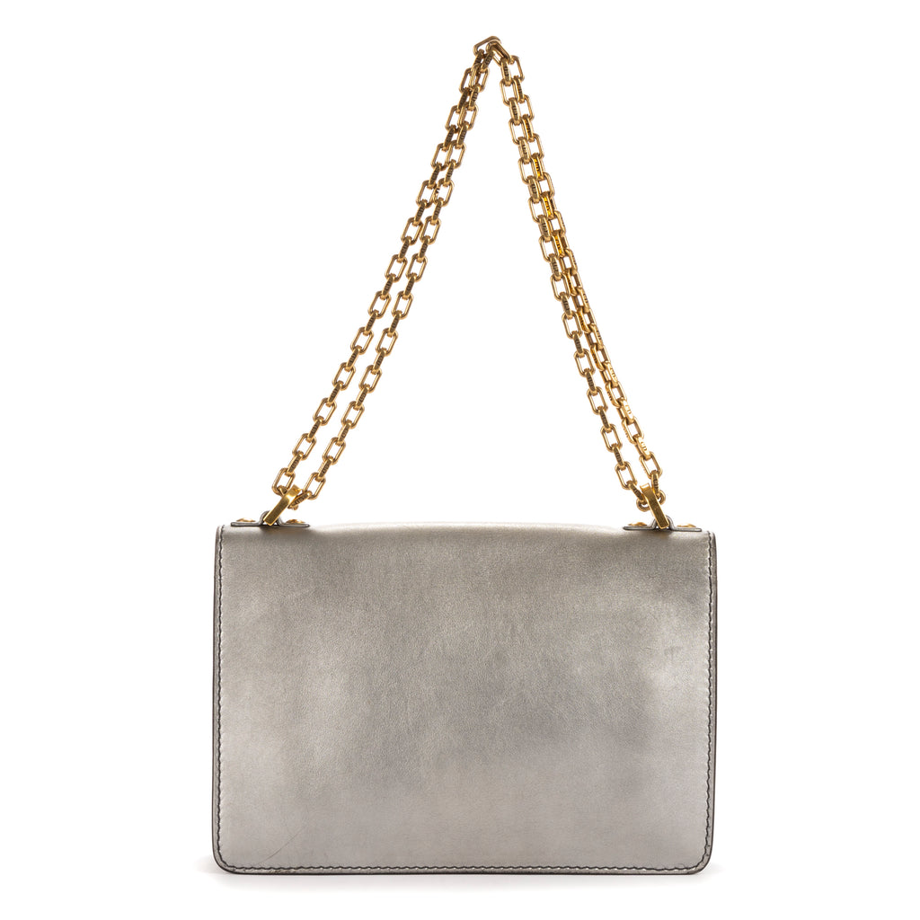 Bolso de hombro Jadior Mediano Piel de becerro metálica plateada
