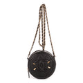 Sac à bandoulière rond en caviar noir filigrané