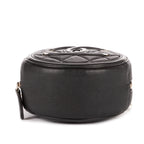 Sac à bandoulière rond en caviar noir filigrané