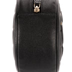 Sac à bandoulière rond en caviar noir filigrané