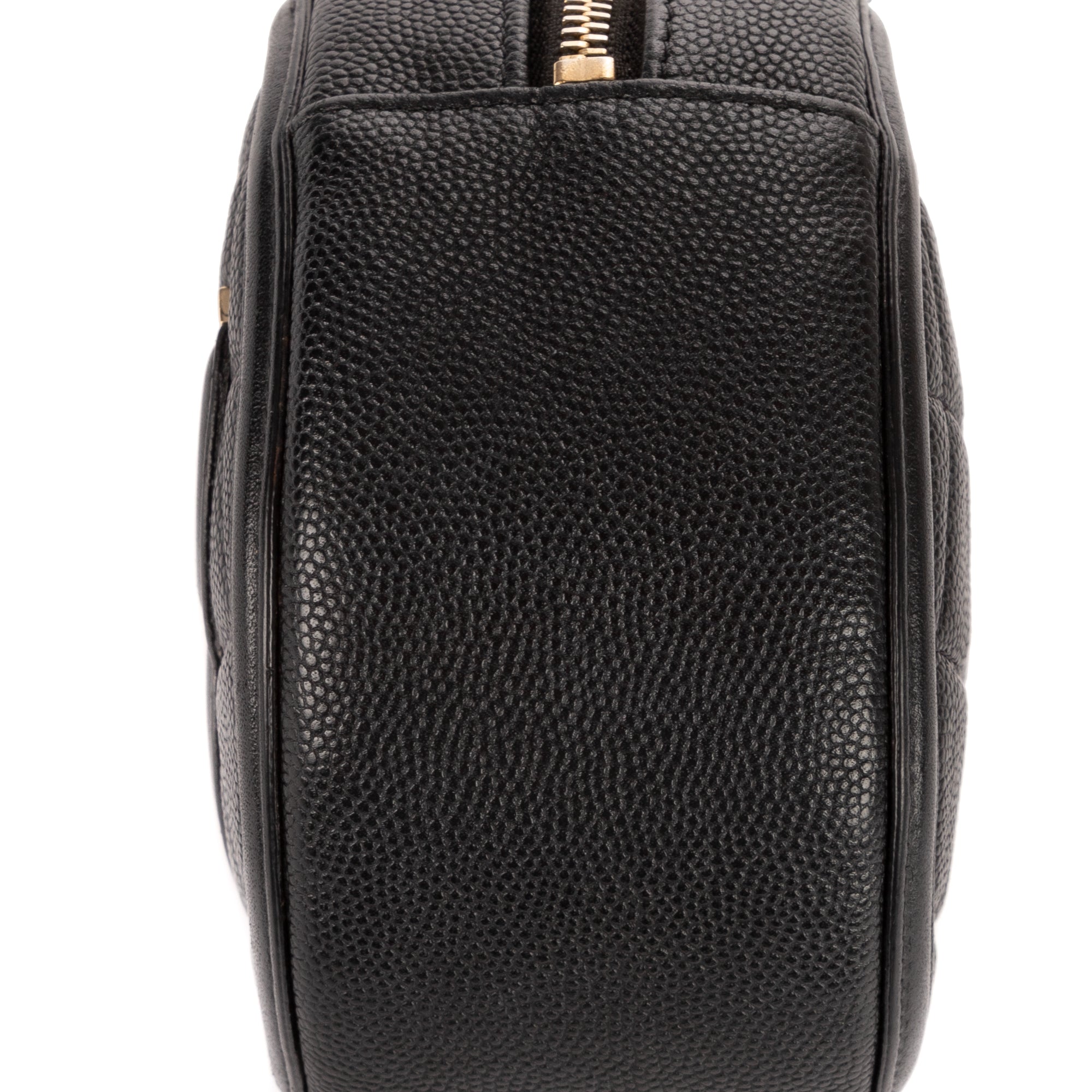 Sac à bandoulière rond en caviar noir filigrané