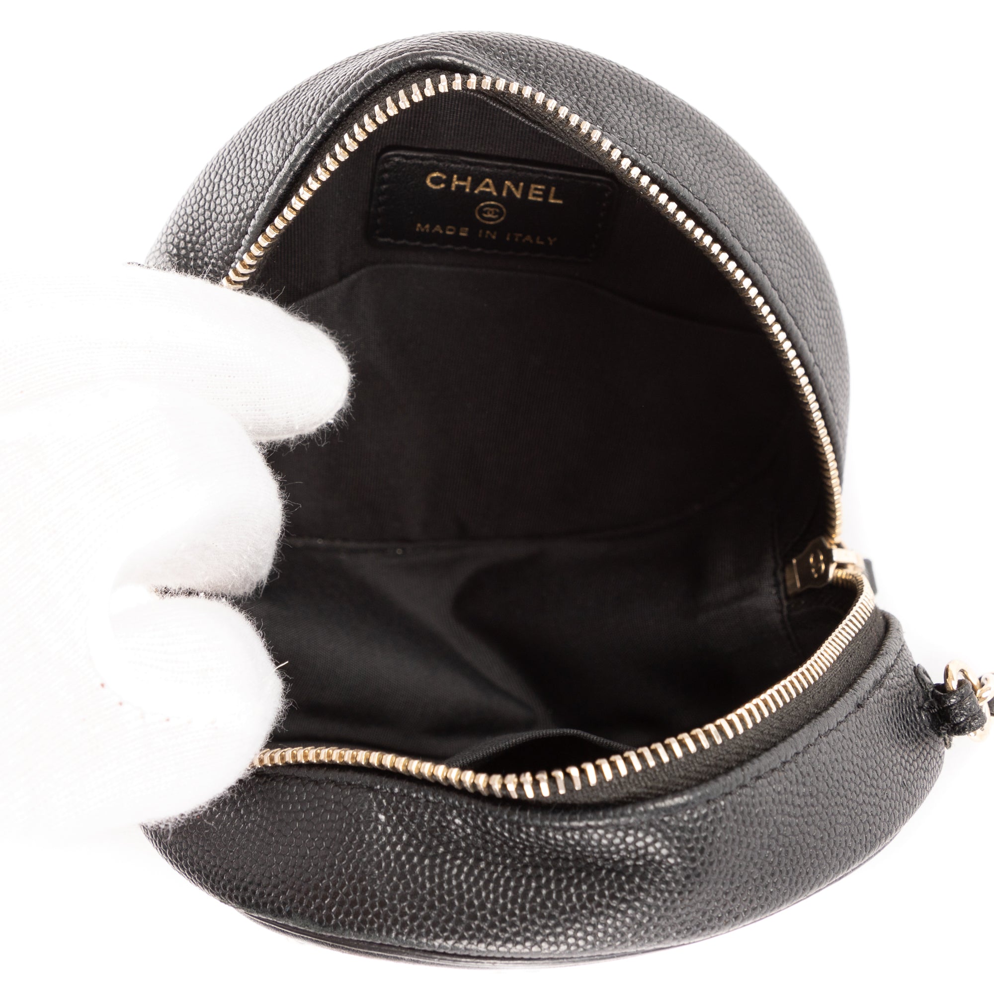 Sac à bandoulière rond en caviar noir filigrané