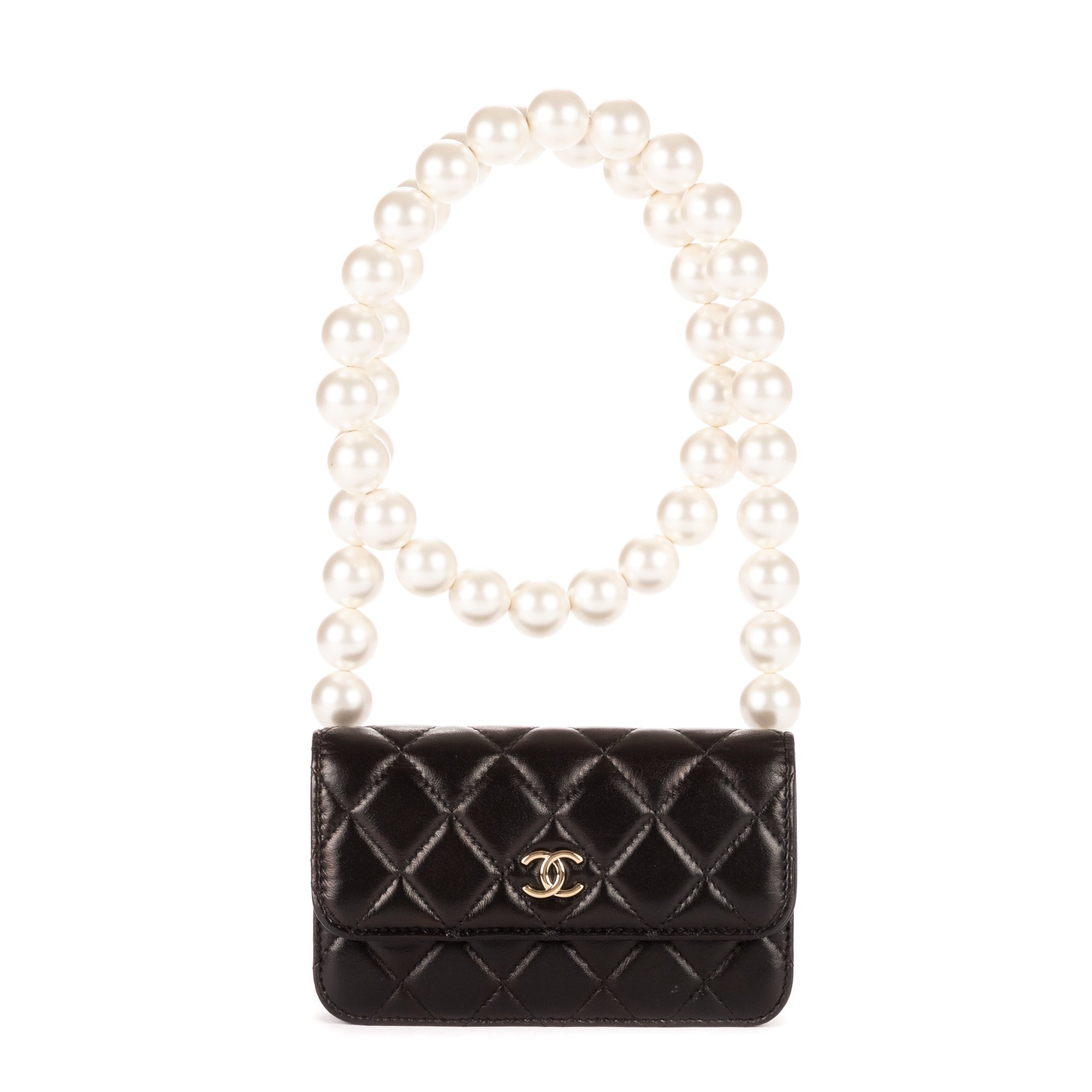 Handbag Maxi Pearls WOC Mini Black Quilted Leather