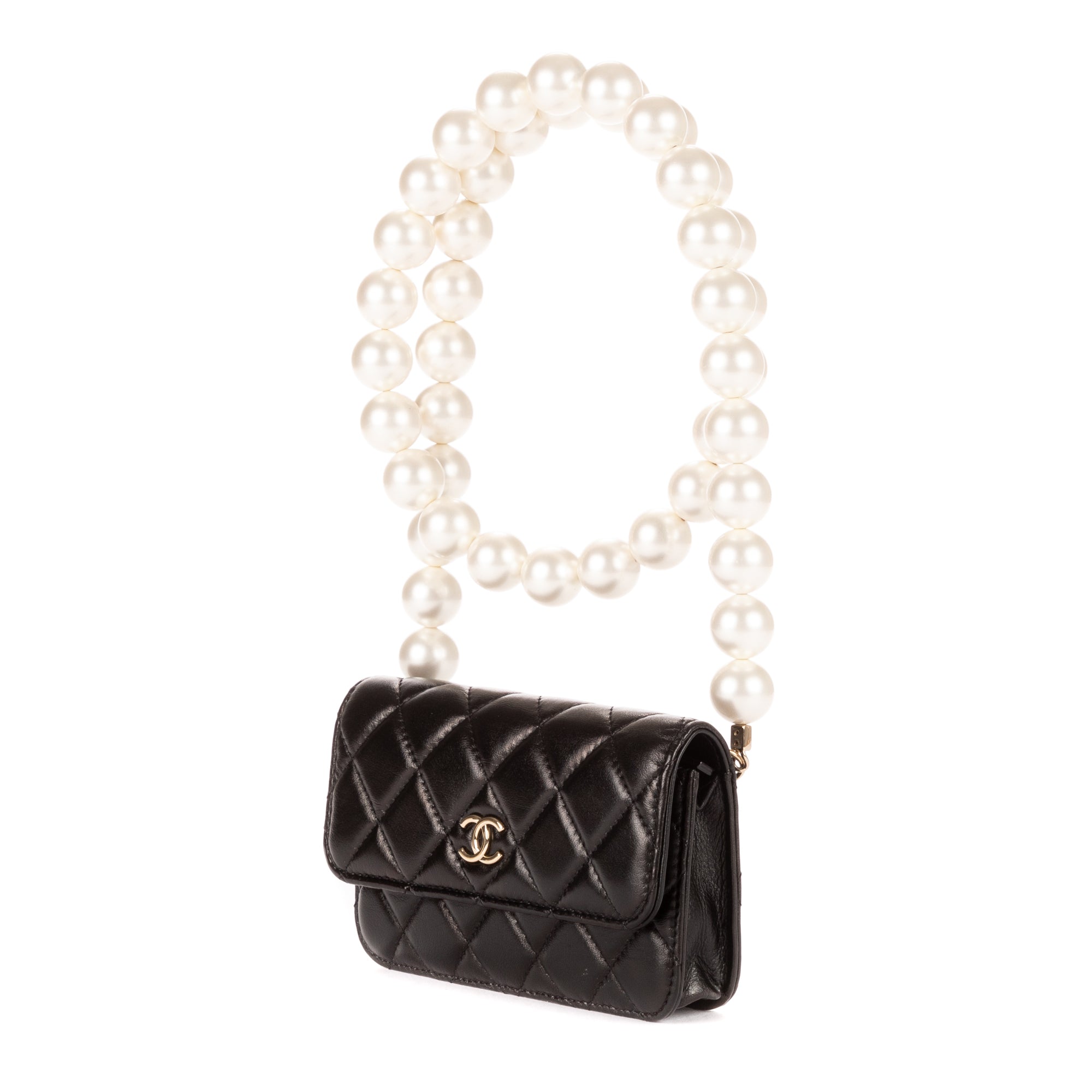 Handbag Maxi Pearls WOC Mini Black Quilted Leather