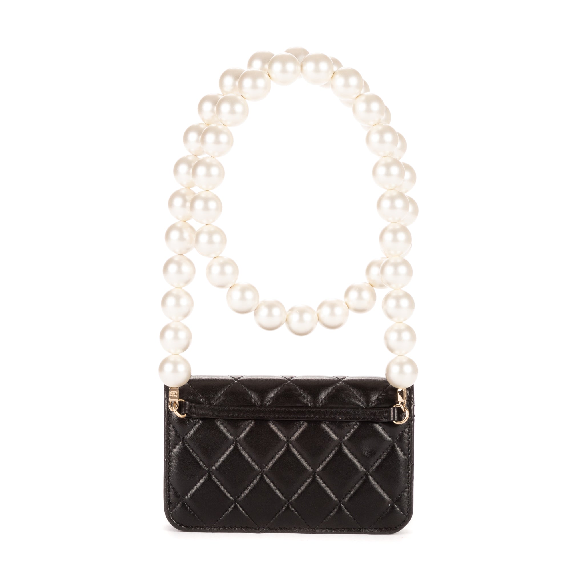 Handbag Maxi Pearls WOC Mini Black Quilted Leather