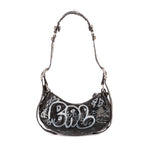 Bolso de hombro XS Le Cagole de piel de becerro negra con grafiti