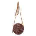 Bolso de hombro edición limitada 19 Round Pouch Crossbody Borgoña Tweed Lienzo Acolchado