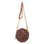 Bolso de hombro edición limitada 19 Round Pouch Crossbody Borgoña Tweed Lienzo Acolchado