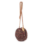 Bolso de hombro edición limitada 19 Round Pouch Crossbody Borgoña Tweed Lienzo Acolchado