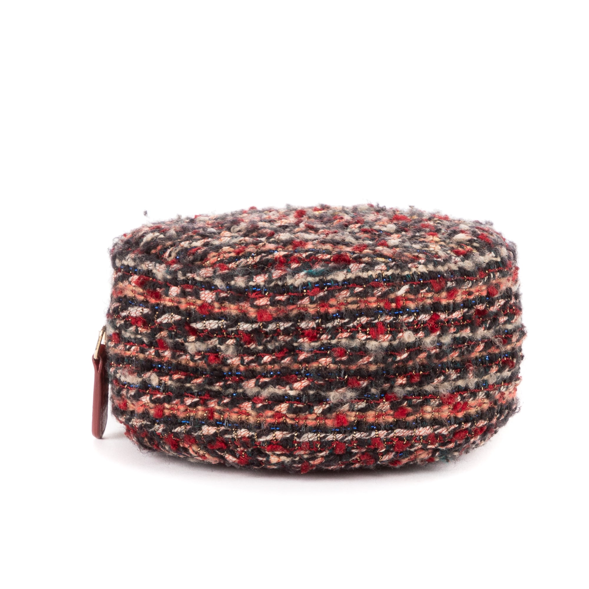 Bolso de hombro edición limitada 19 Round Pouch Crossbody Borgoña Tweed Lienzo Acolchado