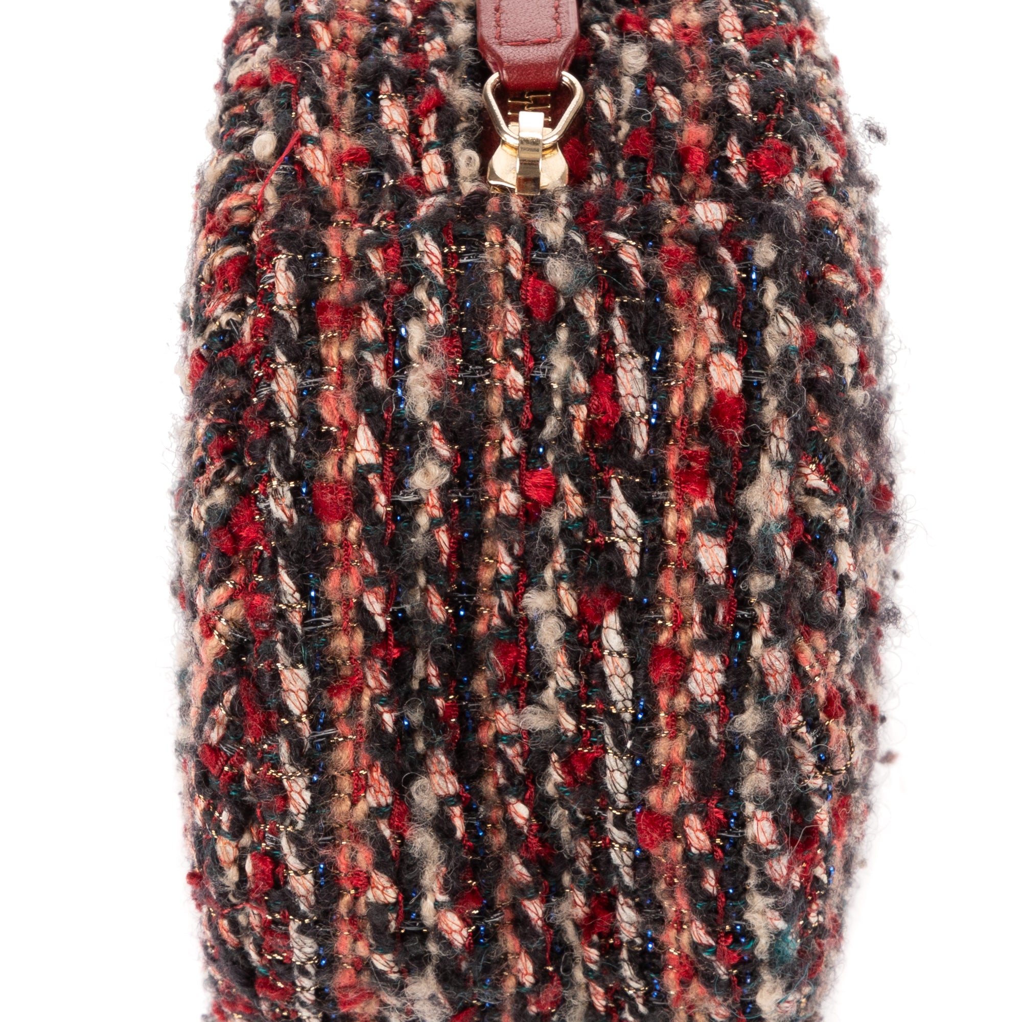 Bolso de hombro edición limitada 19 Round Pouch Crossbody Borgoña Tweed Lienzo Acolchado