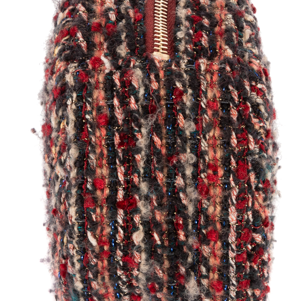 Bolso de hombro edición limitada 19 Round Pouch Crossbody Borgoña Tweed Lienzo Acolchado