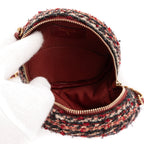 Bolso de hombro edición limitada 19 Round Pouch Crossbody Borgoña Tweed Lienzo Acolchado