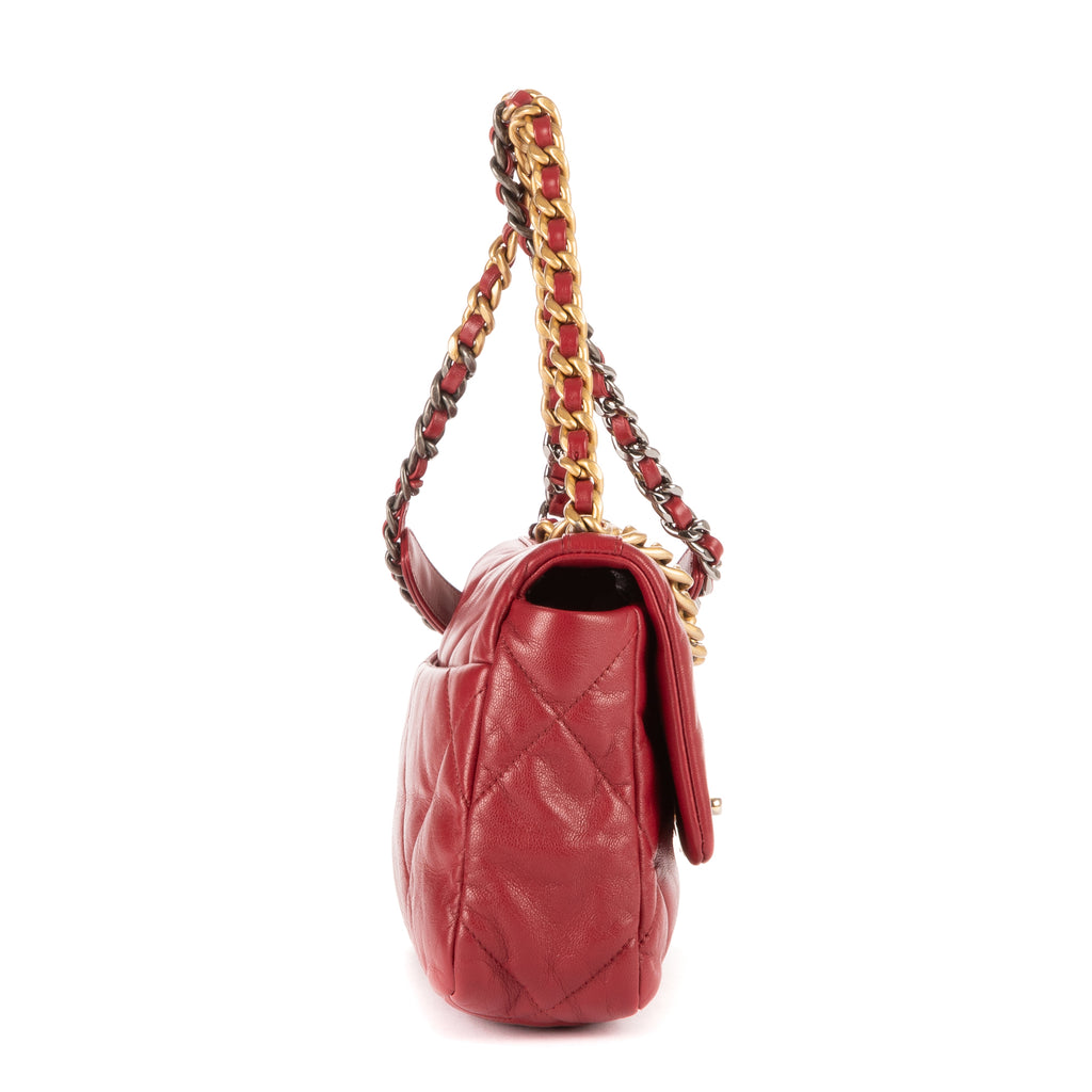 Bolso de Hombro Clásico 19 Solapa Pequeña Piel de Becerro Borgoña