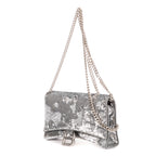 Bolso de hombro Hourglass, cartera con cadena, lentejuelas plateadas