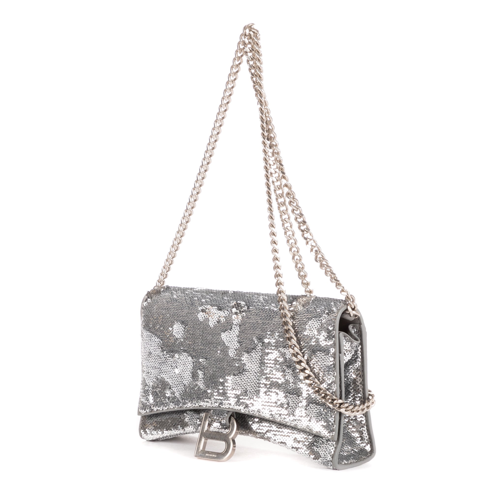 Shoulder Bag Hourglass Wallet on Chain Silver Sequins