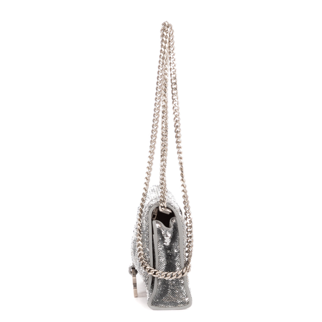 Bolso de hombro Hourglass, cartera con cadena, lentejuelas plateadas