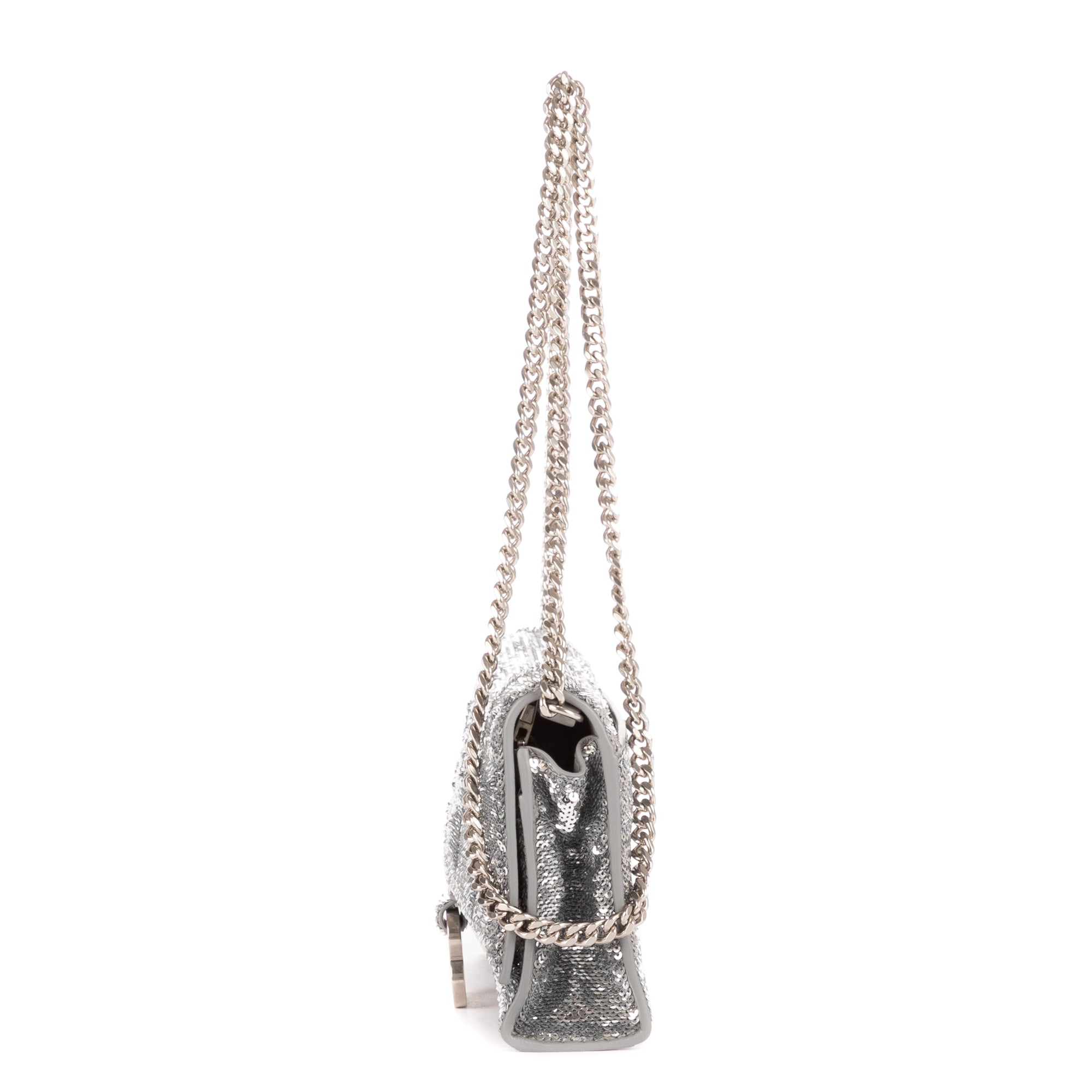Shoulder Bag Hourglass Wallet on Chain Silver Sequins